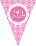 Party Bunting Baby Shower Pink 11 flags 3.9m - Banners & Bunting